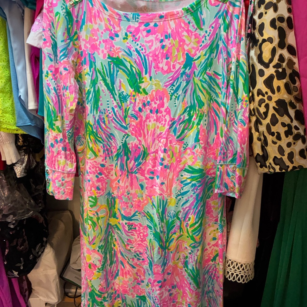 Easter Dress! Lilly Pulitzer Pink and Green Floral Dress Size Large